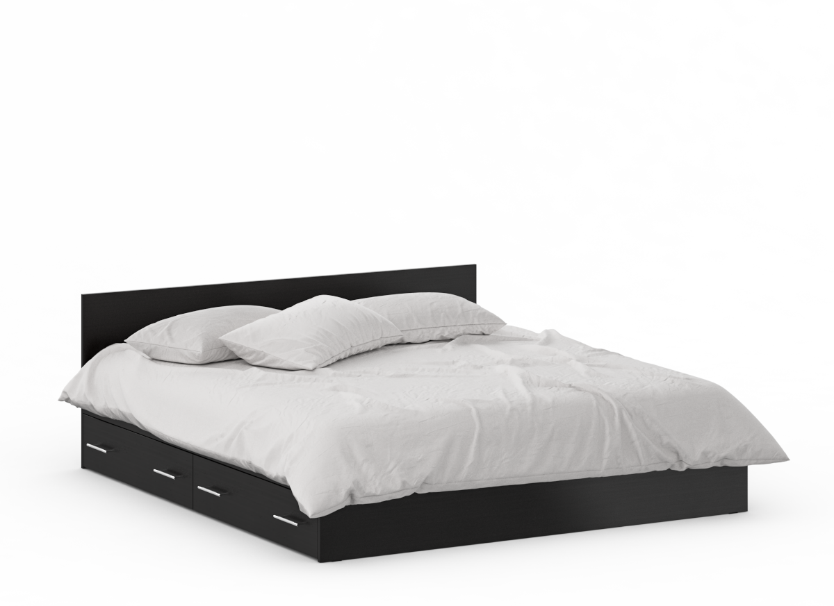 Кровать с ящиками Стандарт 1800, цвет венге, ШхГхВ 183,5х203,5х70 см, сп. м. 1800х2000 мм, без матраса, основание есть