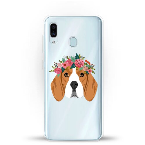 фото Силиконовый чехол бигль с цветами на samsung galaxy a20 andy & paul