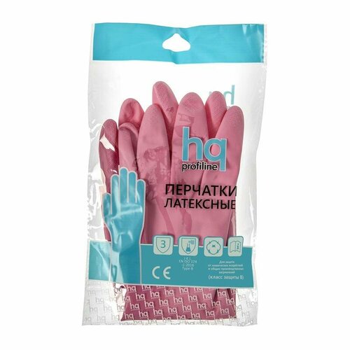 Перчатки защитные латексные КЩС Hq Profiline сверхпрочные розовые, размер 10 (XL), 1 пара