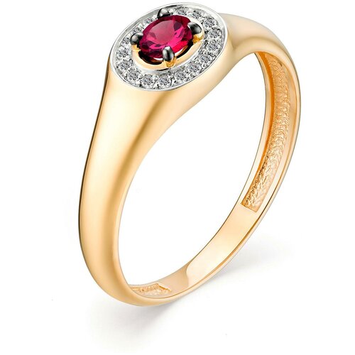 фото Алькор кольцо с рубином и бриллиантами из красного золота 13031-103, размер 18