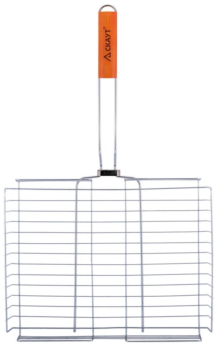 Решетка для гриля глубокая 38х30х6 см. из хромированной стали скаут СК-0705 с деревянными ручками (18) - фотография № 4