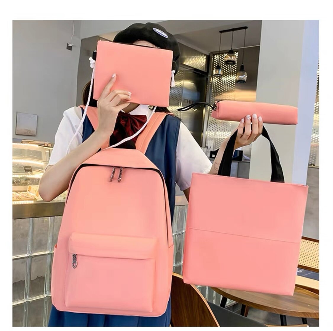 Рюкзак школьный комплект 4 в 1 розовый мишки в подарок
