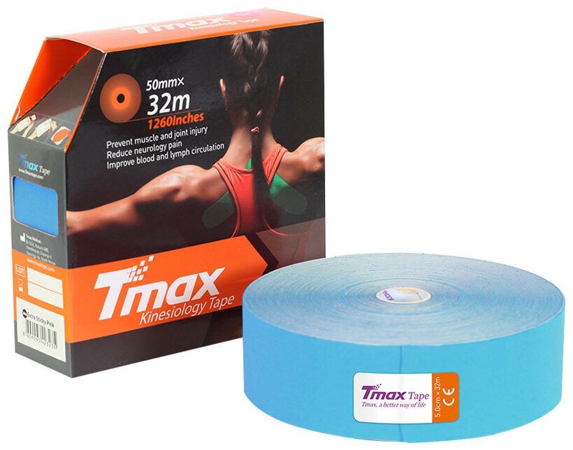 Тейп кинезиологический TMAX Extra Sticky Blue 423228, 5см.x32м.