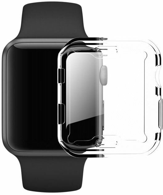 Защитный силиконовый противоударный чехол со стеклом для корпуса Apple Watch Series 7/8 (эпл вотч) 45 мм, прозрачный