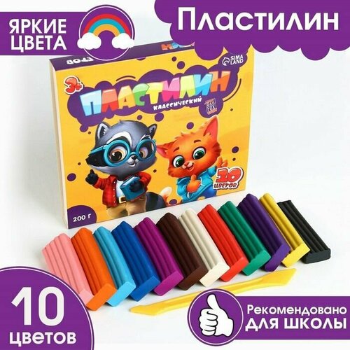 Пластилин классический ArtFox STUDY для лепки 10 цветов, 200 г, со стеком