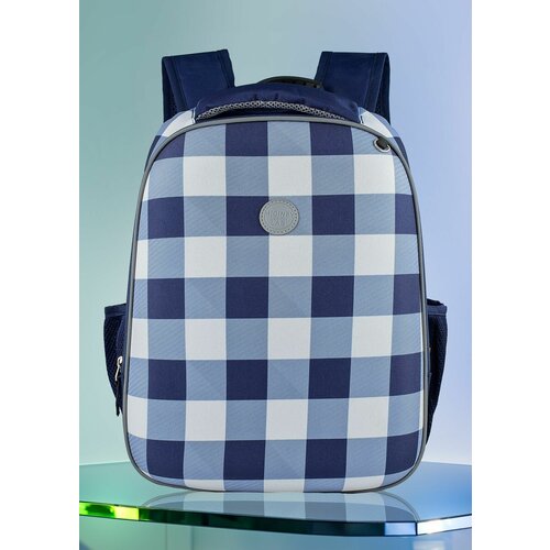 Рюкзак в клеточку с грудной стяжкой школьный городской Сине-белый 2290₽