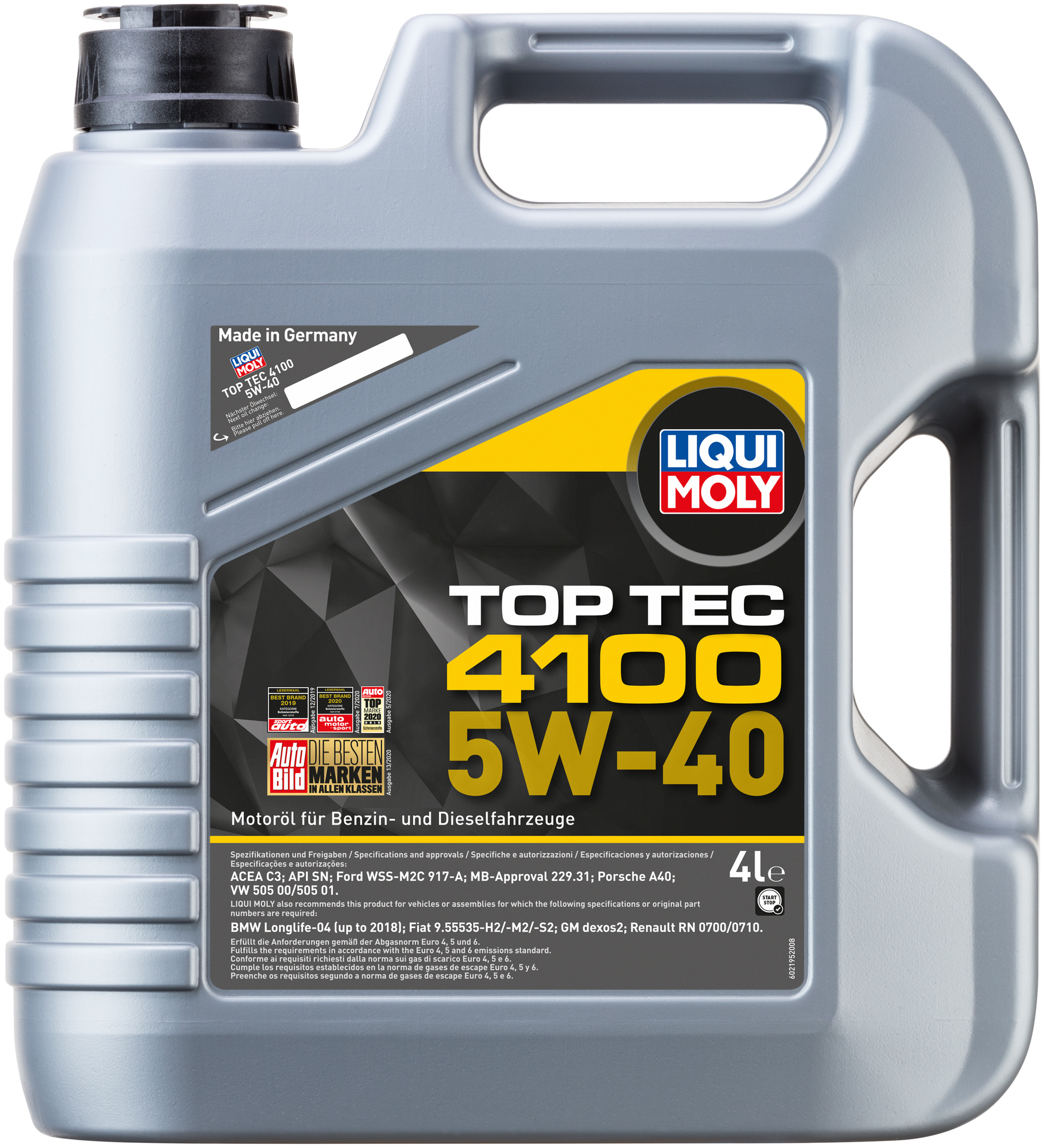 Моторное синтетическое масло LIQUI MOLY Top Tec 4100 5W-40, 4 л