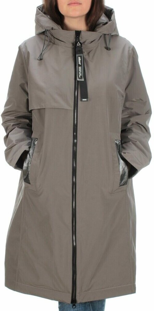 Куртка  демисезонная, удлиненная, силуэт полуприлегающий, стеганая, капюшон, карманы, ветрозащитная, внутренний карман, подкладка, размер 4XL, серый