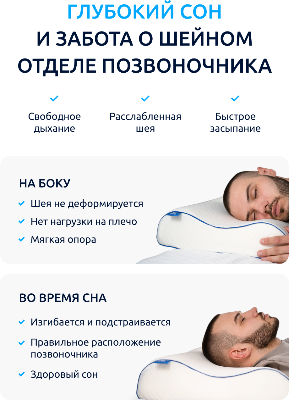 Подушка ортопедическая для сна с эффектом памяти ULUNA, 60х40 - фотография № 5