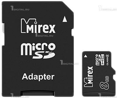 Карта памяти Mirex microSDHC 8GB Class 4 + SD адаптер (13613-ADTMSD08)