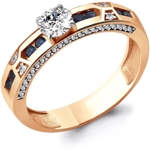 фото Кольцо diamant online, серебро, 925 проба, золочение, сапфир синтетический, фианит, размер 18