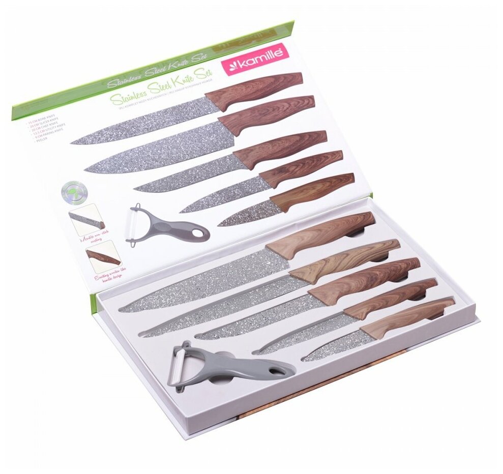 Набор кухонных ножей 6 предметов Kamille КМ-5043 в подарочной упаковке