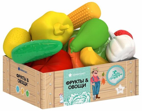 Игровой набор нордпласт Фрукты и овощи, большой, в ящике, 12 предметов