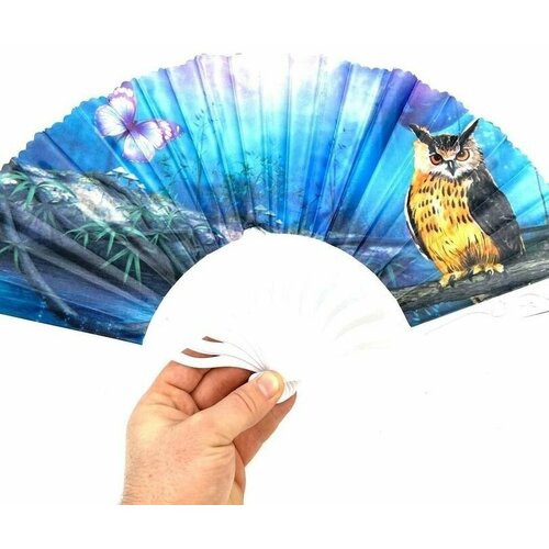 Складной веер с пластиковым основанием и рисунком 