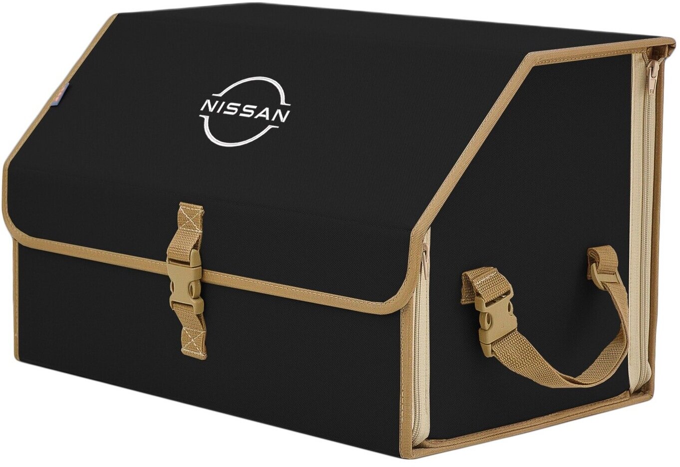 Органайзер-саквояж в багажник "Союз" (размер L). Цвет: черный с бежевой окантовкой и вышивкой Nissan (Ниссан).