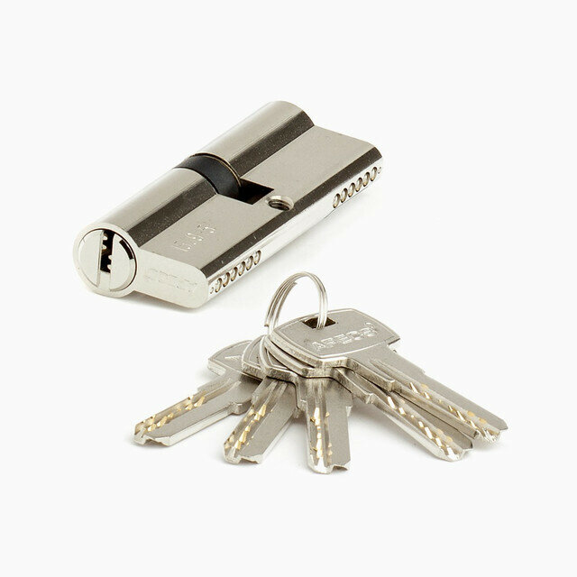 Цилиндр (Личинка замка) Apecs Sm-80-ni, никель, ключ-ключ . - фотография № 1