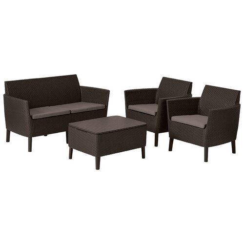 Комплект мебели Allibert Salemo (диван, 2 кресла, стол), коричневый