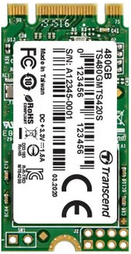 Накопитель SSD M.2 Transcend 480GB, SATA3, up to 560/340MBs, 85000 IOPs, 3D TLC, 22х42мм - фото №4