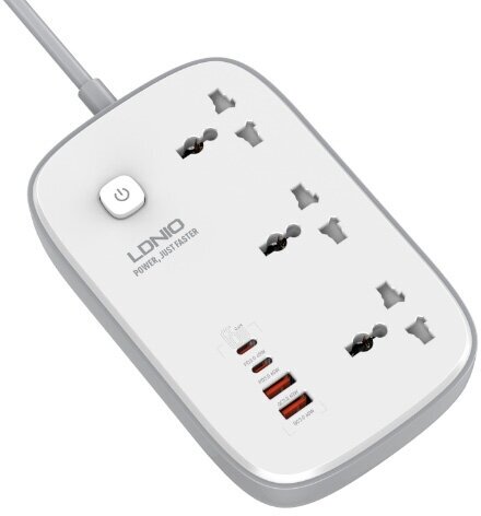 Сетевой фильтр - удлинитель LDNIO SC3416 - Power Strip 3250W, 3 розетки, 4 USB, 2м