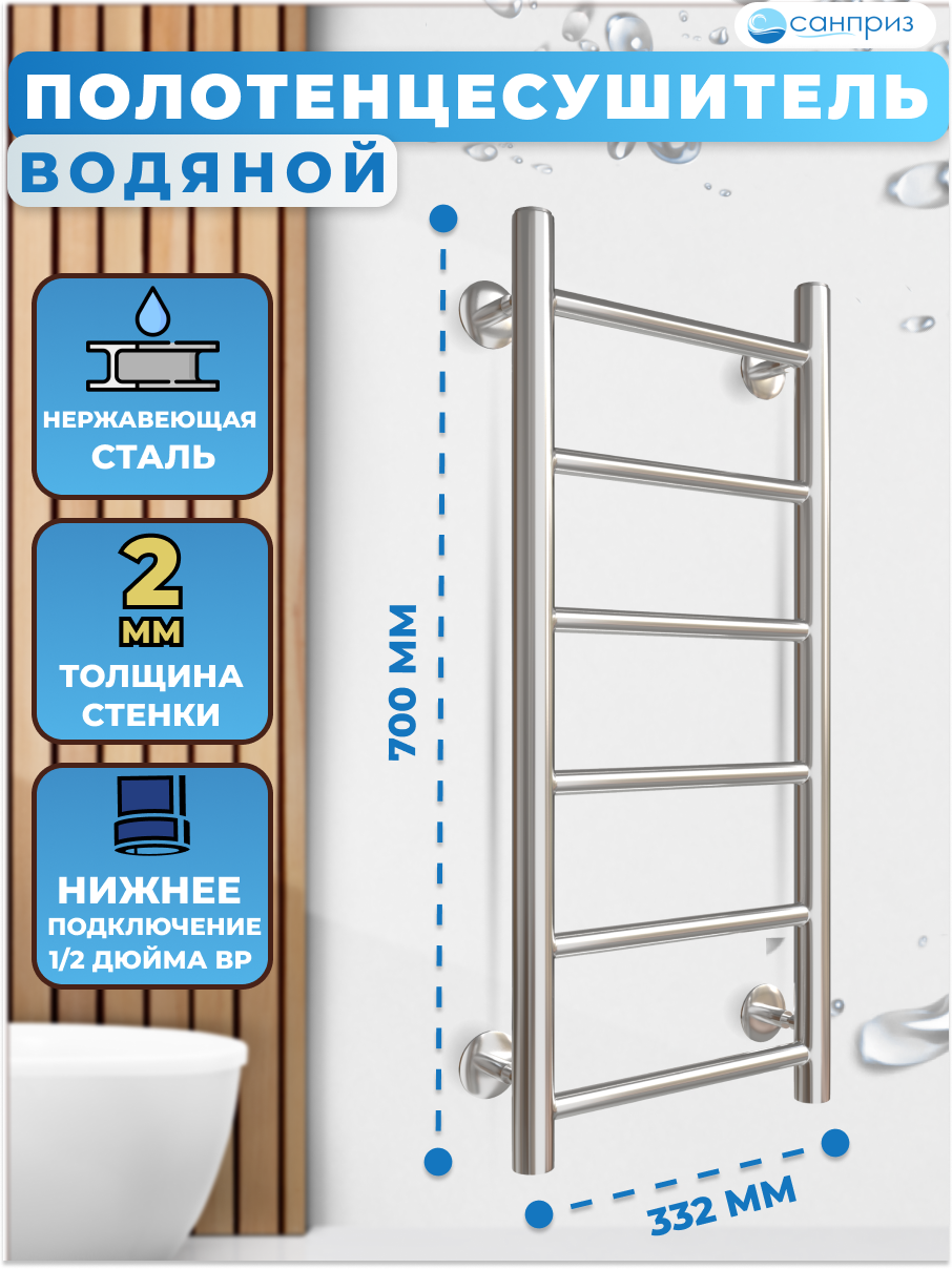 Полотенцесушитель водяной Аврора П6 300*700 нижнее подключение санприз