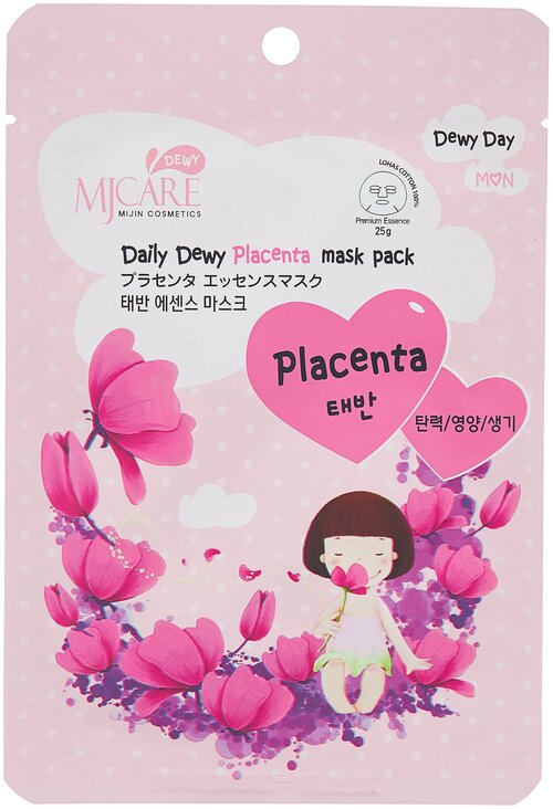 MIJIN Cosmetics тканевая маска Mj Care Daily Dewy Placenta, 25 г, 25 мл