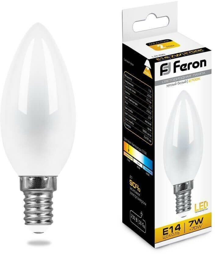 Лампа светодиодная Feron LB-66 25785, E14, C35, 7 Вт, 2700 К - фотография № 8