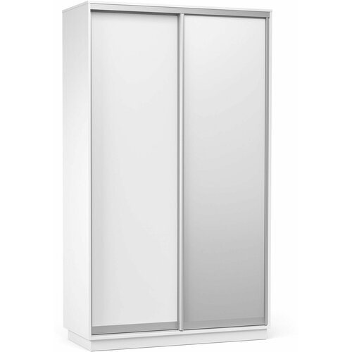 Шкаф-купе для одежды Тетрис, с зеркалом, с полками и штангой, 140х60х240, Белый жемчуг