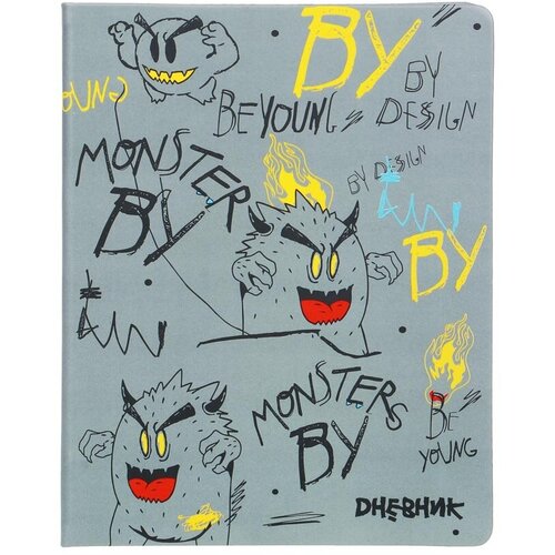 BY Дневник шк А5 208165см 48л Монстрики на сером тв обл иск кожа с цв печатью закл 6 штук 2077₽