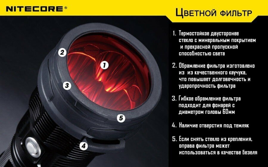 Фильтр для фонарей Nitecore NFR60 красный d60мм - фото №4