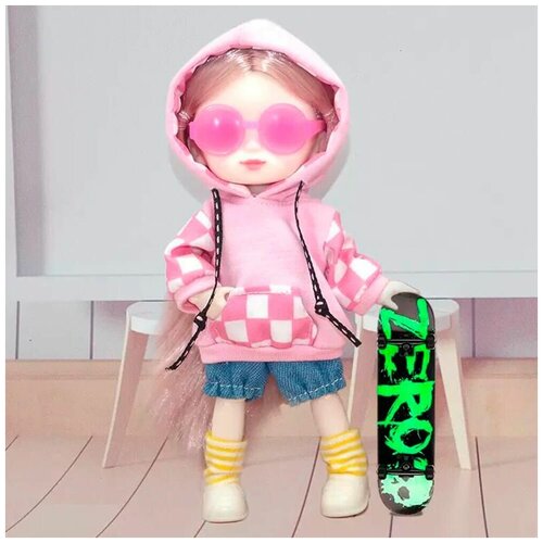 Шарнирная кукла Senli в розовом худи и очках 16 см кукла в ассортименте ручки и ножки на шарнирах в п 14x7x39 см