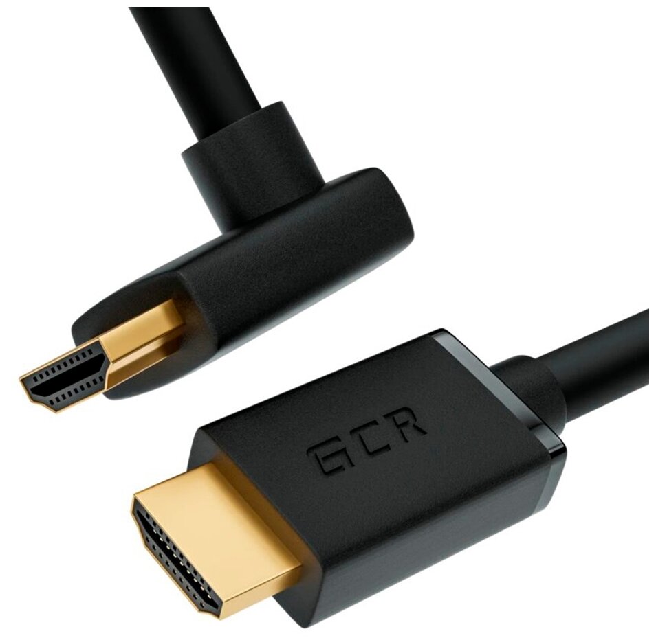 GCR Кабель 2.0m Hdmi 2.0, M/M верхний угол, черный, HDR 4:2:2, Ultra HD, 4K 60 fps 60Hz/5K*30Hz, 3D,