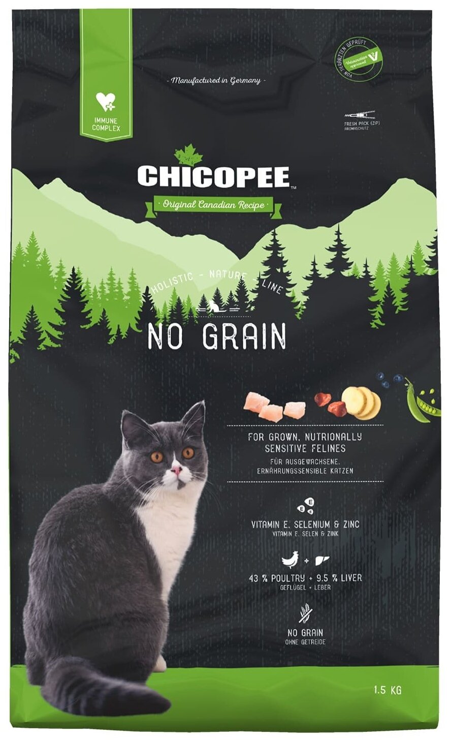 Chicopee HNL Cat No Grain сухой беззерновой корм для кошек с чувствительным пищеварением - 1,5 кг - фотография № 1