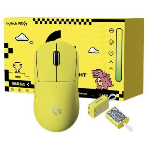 Беспроводная игровая мышь Logitech G Pro X Superlight Yellow Limited Edition, с многофункциональным внешним аккумулятором, желтый