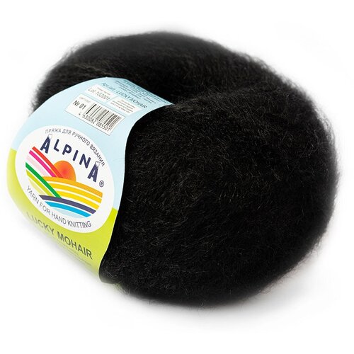 Пряжа Alpina Lucky Mohair, 60% кид мохер, 40% акрил, 10 шт по 50 г, 150 м, 01 черный (73351631494)