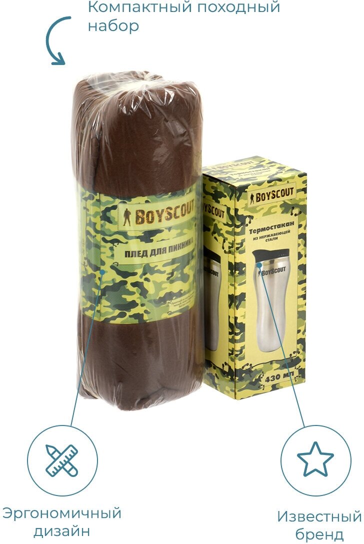 Набор, BOYSCOUT, Пикник 3, в коробке(плед, термостакан), 390х270х100мм