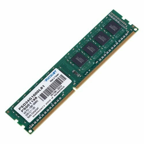 Оперативная память Patriot Signature PSD34G1600L81 DDR3L - 1x 4ГБ 1600МГц, DIMM, Ret