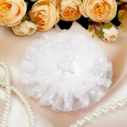 Бант на резинке Школьница горох d-9 см белый 6 шт 1505₽