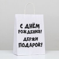 Пакет подарочный с приколами, крафт «Держи подарок», белый, 24 х 10,5 х 32 см, 1 шт