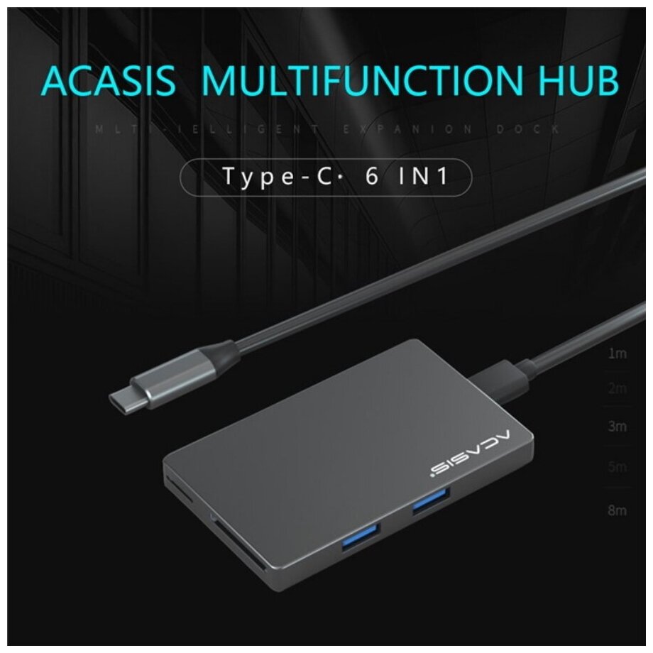 Хаб Acasis CM004 Type-C Mini HUB Docking Station PD Charging Card Reader серый