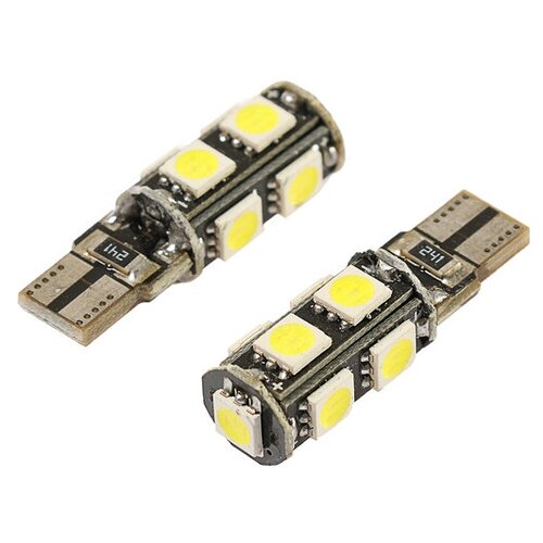 Cartage Автолампа светодиодная TORSO T10 W5W, габарит, 12 В, 9 SMD-5050, черный, 2 шт, свет белый