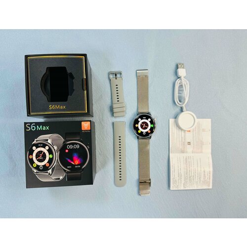 Умные смарт-часы Smart S6Max New /1,49 дюйма/2 ремешка/Bluetooth/Сенсорный экран/Идентификатор абонента/Набор номера/Мониторинг состояния/Золотистые