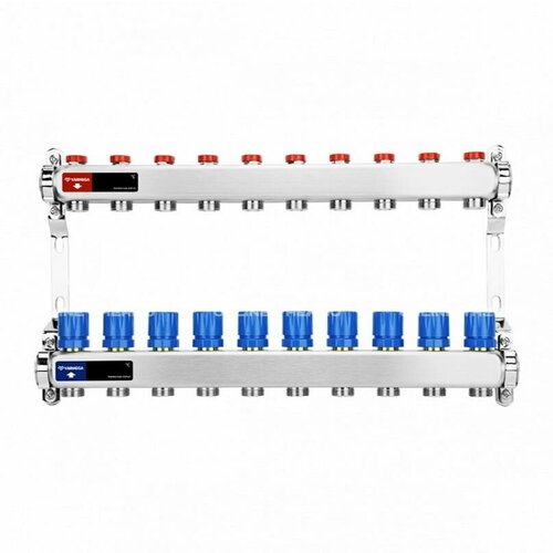 Распределительный коллектор (группа) для отопления Varmega VM15510 ВР 1", на 10 контуров 3/4" EK, нержавеющая сталь