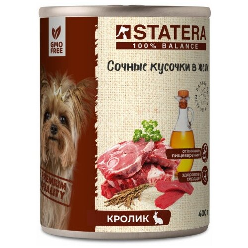 STATERA консервы для взрослых собак, сочные кусочки в желе с кроликом, 400 гр.