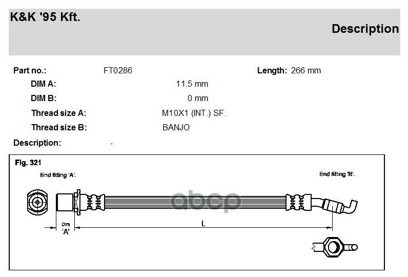 фото Шланг тормозной задний K&K FT0286 | цена за 1 шт