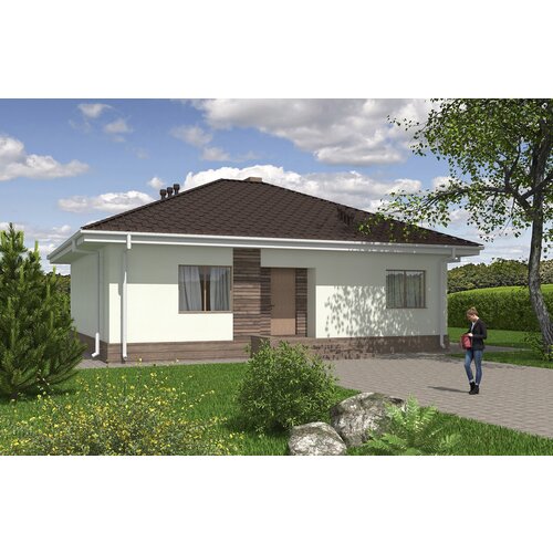 Проект одноэтажного дома с террасой (94 м2, 12м x 11м) Rg5626