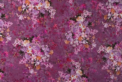 Ткань розово-фиолетовый трикотаж с цветами