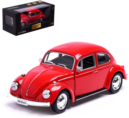 Машина металлическая VOLKSWAGEN BEETLE 1967, 1:32, открываются двери, инерция, цвет красный