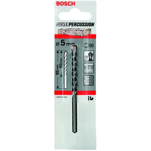 сверло по бетону 10х120мм silver percussion цилиндрический хвостовик bosch 2608597665 2 шт в комплекте Сверло по бетону, винтовое BOSCH Cyl-3 silver percussion 2.608.597.658 5 x 85 мм