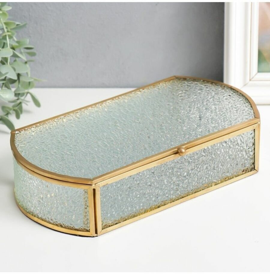 фото Шкатулка стекло с металлическим каркасом "Капли на окне" золото 5,5х12,5х24,5 см 7937230