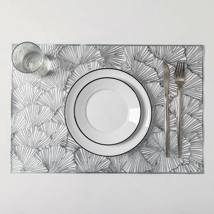 Доляна Набор салфеток сервировочных на стол Доляна «Веер», 4 шт, 30×45 см, цвет серебряный